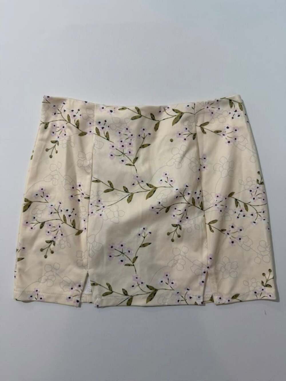 Cute Cottage Ditsy Floral Cream Soft Yellow Straight Mini Micro Skirt with Slits